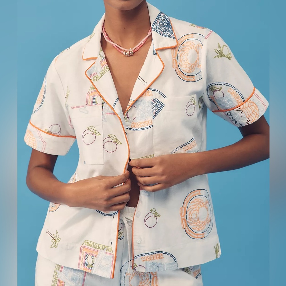Damson Madder Chlo Linen Blend Short Sleeve Button Down Shirt 8 Anthropologie